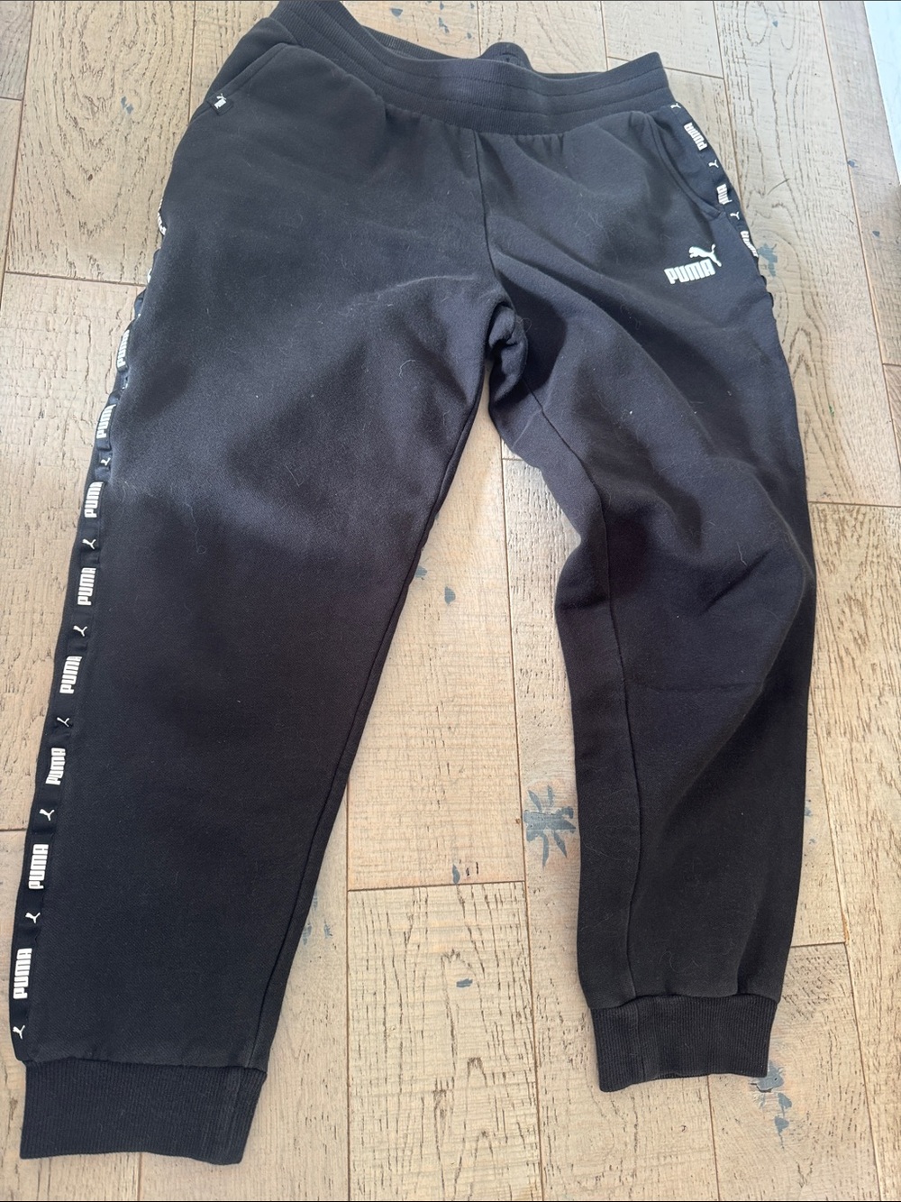 Puma Black Logo Tape-Trim Jogger Sweatpants